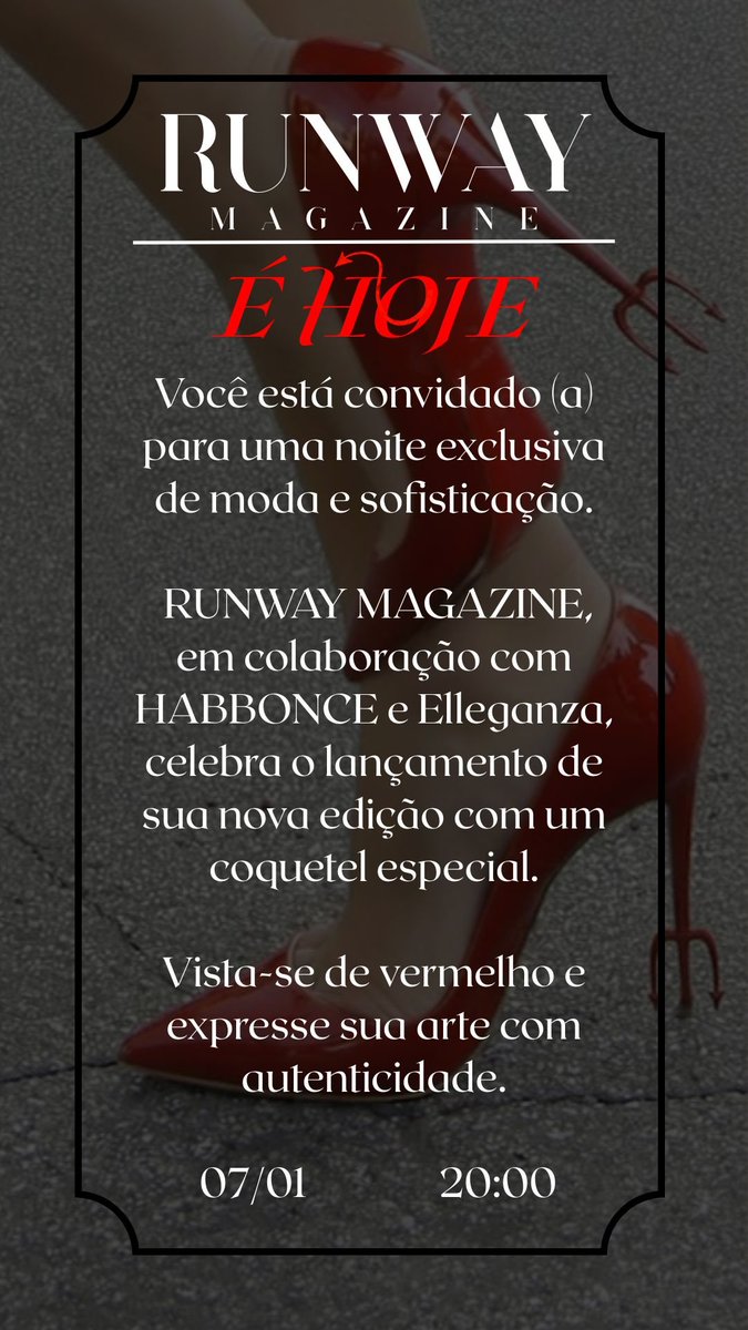 O DIABO VESTE PRADA👠

É hoje! O grande lançamento da primeira edição de 2026 RUNWAY!

*Look✅
*Local✅
*Revista✅

Tudo pronto para essa noite ser mais que perfeita!

AO VIVO na <a href="/Habbonce/">Habbonce</a> <a href="/mktHabbonce/">Marketing Habbonce</a> 

No <a href="/MeuHabblet/">Habblet</a> 

RUNWAY X <a href="/ElleganzaHBT/">Elleganza</a>