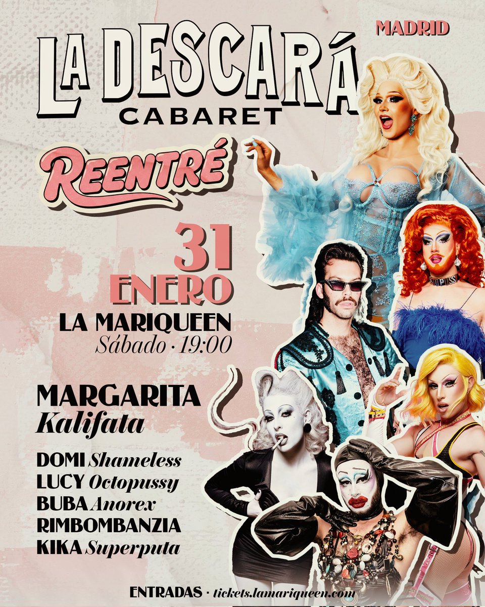 VUELVE EL DESCARO A MADRID!! Gran REENTRÉ de La Descará el 31/01 a las 19h en La MariQueen ✨ Shows de calidad, Meet&amp; Greet, venta de merch, muchas sorpresas y el mejor ambiente. ENTRADAS AQUÍ: tickets.lamariqueen.com/es/la-mariquee… 🫦