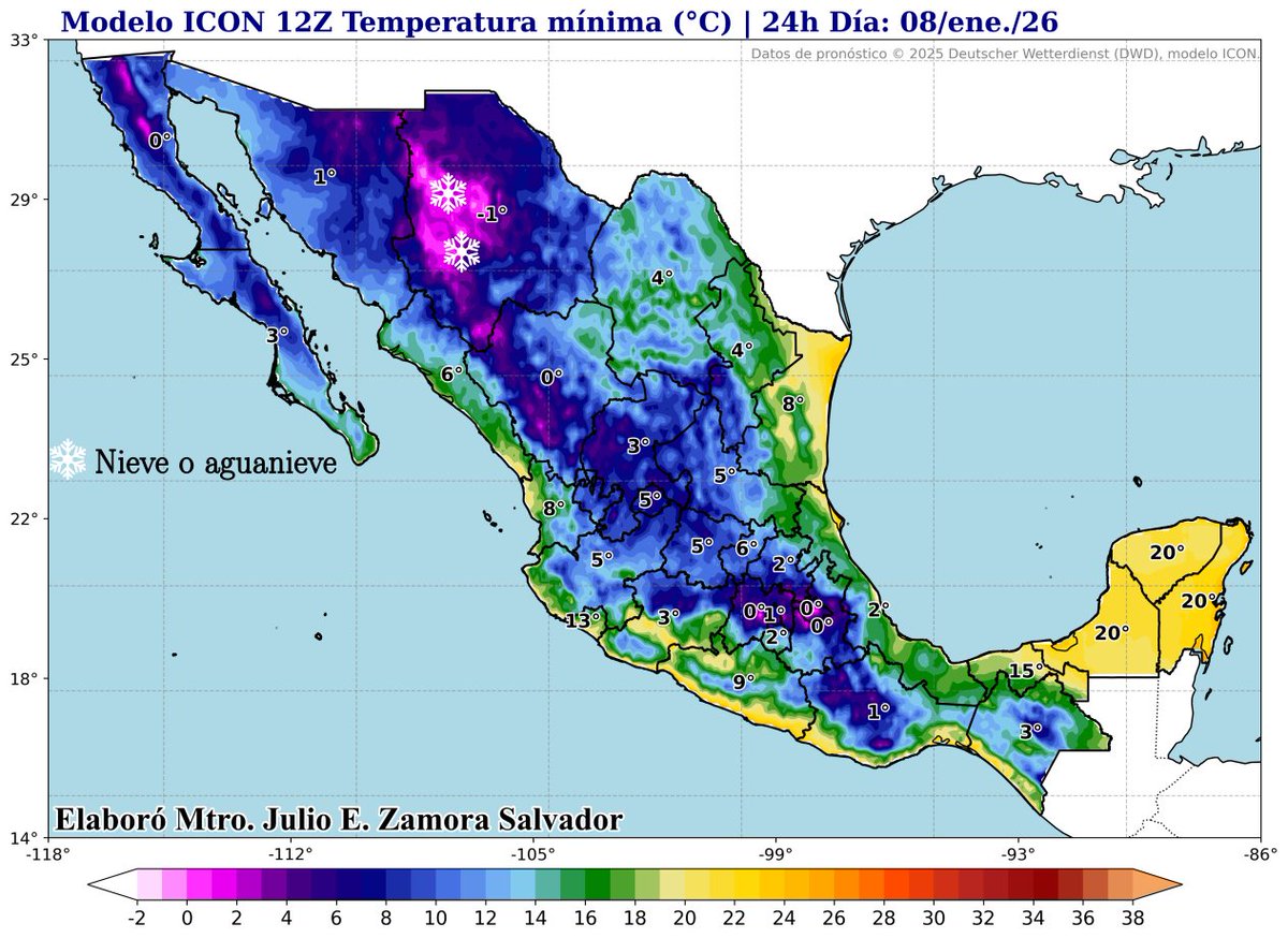Noche fresca y mañana fría 🌜🥶 | Pronóstico nocturno 19H, 07/Enero/2026.

🌜Para la noche de hoy miércoles 07 de enero, se espera ambiente fresco sobre el territorio, más evidente en regiones noroeste, centro y occidente de México. El descenso de temperaturas ocasionará ambiente