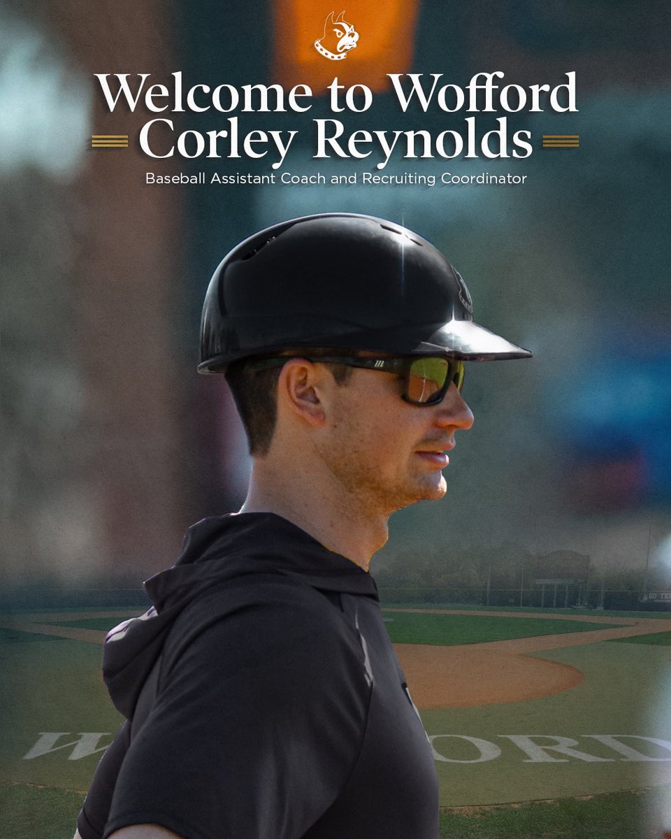 WoffordBaseball's tweet photo. There’s a new Terrier in town! 🐾

Everyone welcome the newest addition to our Wofford Baseball coaching staff Corley Reynolds!!

#ConquerandPrevail | #ForTheW https://t.co/byvYxTVo4i