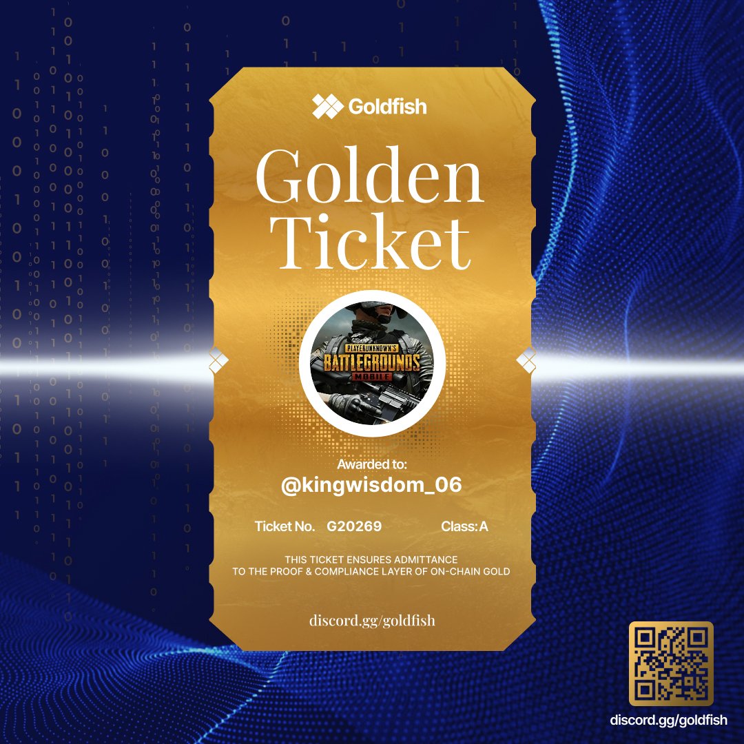 Institutional gold, now on-chain.

Goldfish Golden Ticket secured.

Got it at discord.gg/goldfish