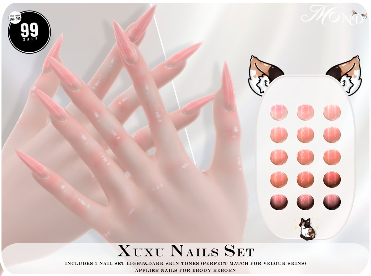 ➭ Xuxu Nails Set Applier For eBODY REBORN
➭ Boba Nails Set Applier For eBODY REBORN
🌸 Now available at Sokawaii Sundays &amp; 99SALE !
➭ Special price available only during SokawaiiSundays &amp; 99 Sale.
Regular price after the event.
📍 
maps.secondlife.com/secondlife/You…