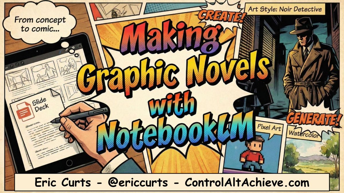 🗯️ Make Graphic Novels with Gemini &amp; NotebookLM - controlaltachieve.com/2026/01/graphi…

📝 Create script yourself or with <a href="/GeminiApp/">Google Gemini</a> Gem
📖 Generate graphic novel with <a href="/NotebookLM/">NotebookLM</a> 
🎨 Any topic, subject, grade, art style
✅ Directions, templates, examples

#edtech #GoogleEDU <a href="/GoogleForEdu/">Google for Education</a>
