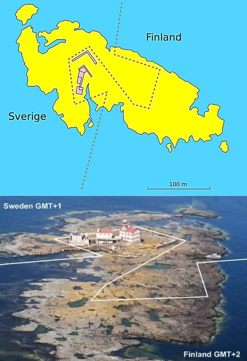 Märket, the world’s smallest island split between two nations, is a 3.3-hectare Baltic islet shared by Sweden and Finland. In 1885, Finland accidentally built a lighthouse on Sweden’s side, but as good friends and allies, they simply redrew the border in 1985 to fix it. 🇫🇮🤝🇸🇪