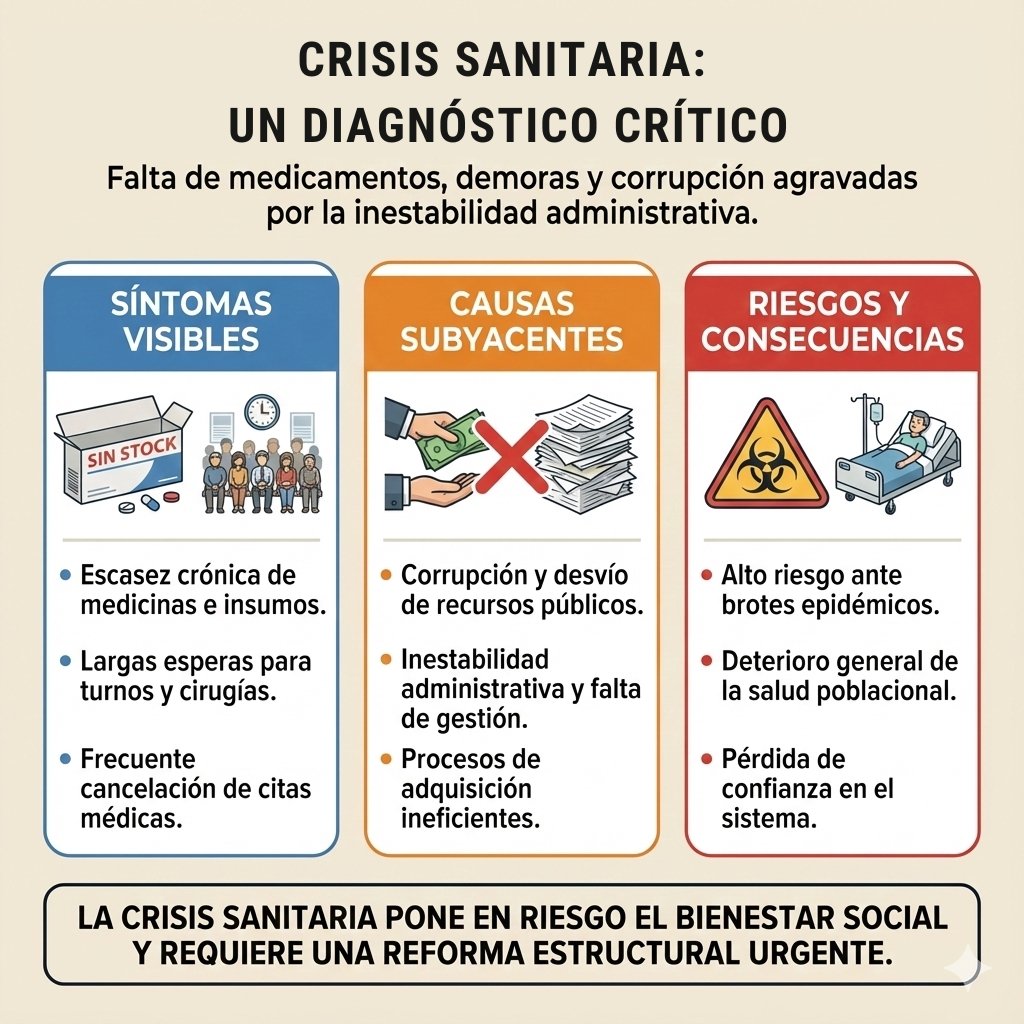 Nuestros #RiesgosPolíticos2026 ⤵️ 

Riesgo 2: Crisis Sanitaria
La crisis del sistema de salud se profundiza: escasez de medicinas, demoras críticas y señales de corrupción, agravadas por inestabilidad administrativa.

👉 El riesgo sanitario ya no es hipotético: el sistema no está