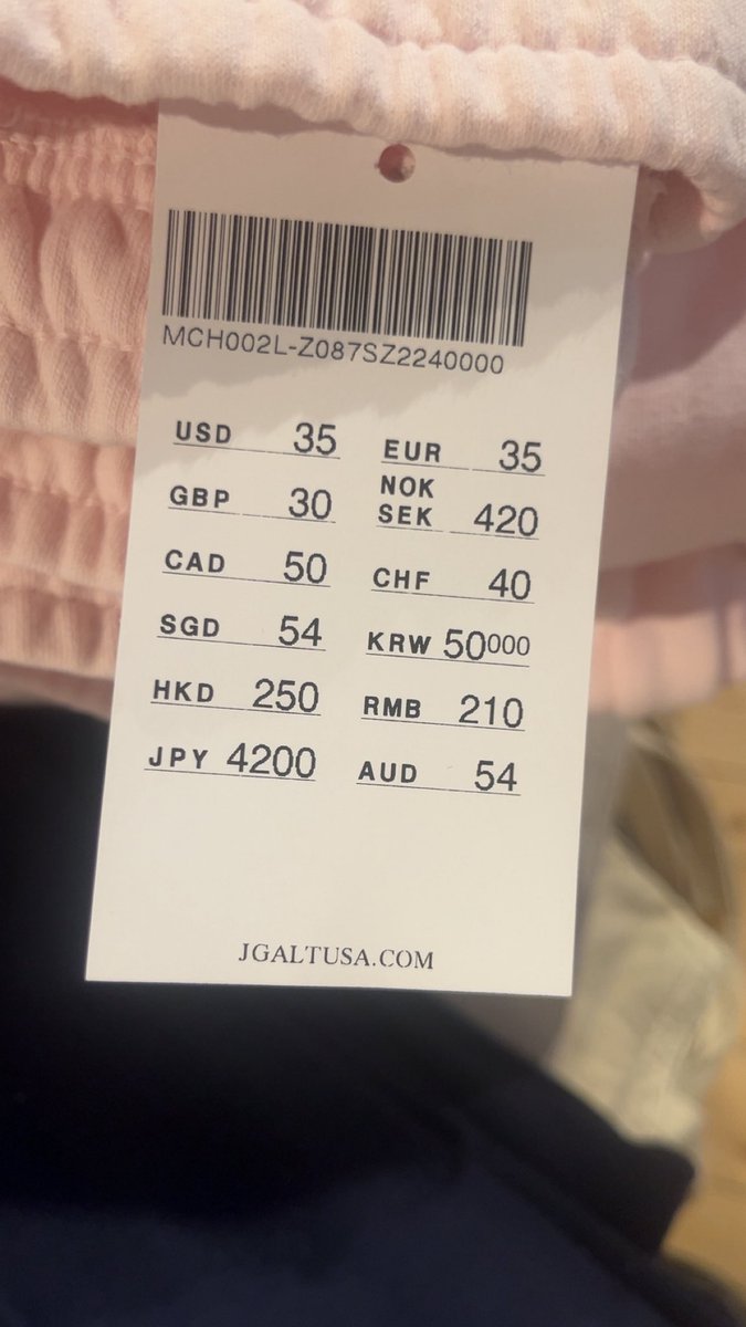 Interesting Brandy Melville has prices in many currencies on one tag. CNY  on one and RMB on other. And the prices are not equivalent between markets