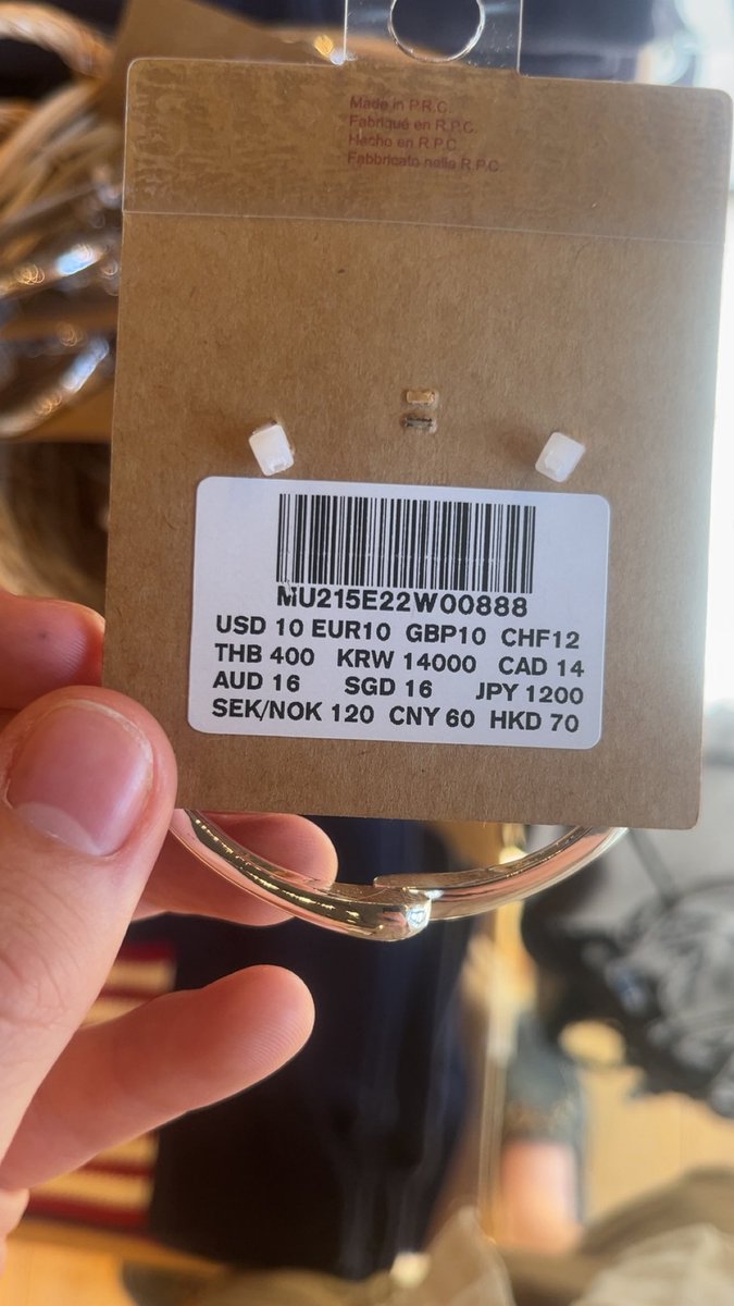 Interesting Brandy Melville has prices in many currencies on one tag. CNY  on one and RMB on other. And the prices are not equivalent between markets