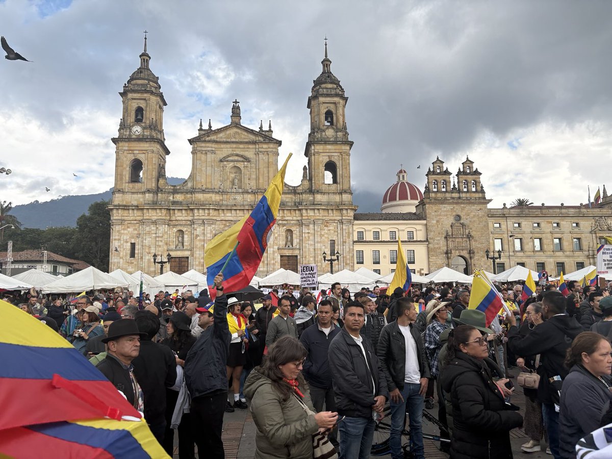 The chants here in Bogota.. “Colombians are free and sovereign.” And “Gringos out of Venezuela.”
