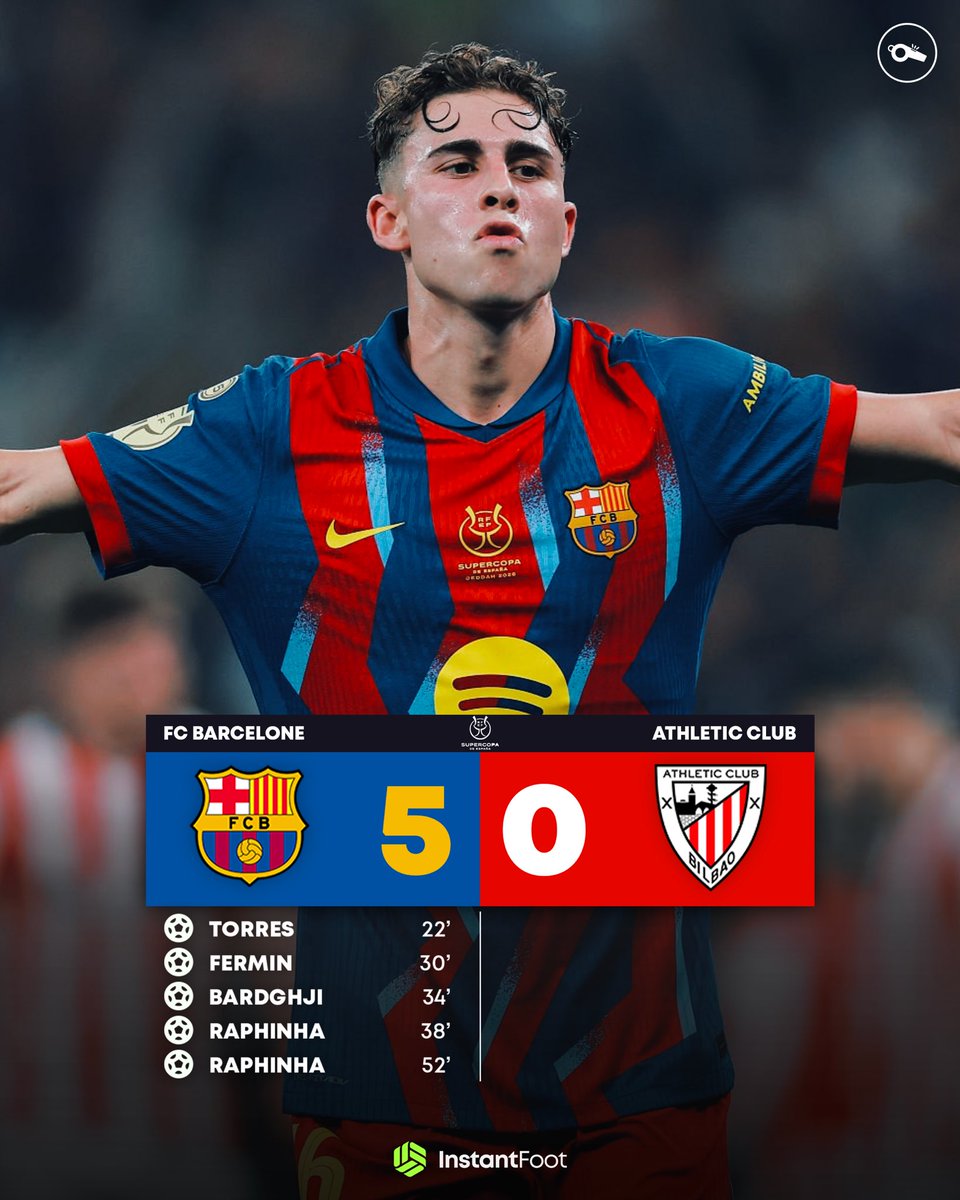 lnstantFoot's tweet image. ⏱️𝗧𝗘𝗥𝗠𝗜𝗡𝗘́ ! 𝗖’𝗘́𝗧𝗔𝗜𝗧 𝗨𝗡 𝗝𝗘𝗨 𝗗’𝗘𝗡𝗙𝗔𝗡𝗧 𝗣𝗢𝗨𝗥 𝗟𝗘 𝗕𝗔𝗥𝗖𝗔 𝗖𝗘 𝗦𝗢𝗜𝗥 𝗙𝗔𝗖𝗘 𝗔 𝗟’𝗔𝗧𝗛𝗟𝗘𝗧𝗜𝗖 𝗖𝗟𝗨𝗕 ! 💙❤️🌟

Les Blaugrana ont infligé une MANITA aux basques ! ✋🏼

⚽️ Fermin Lopez, Ferran Torres, Roony Bardghji et Raphinha (x2) sont les…