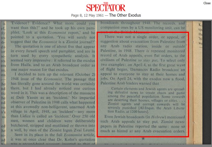 ibrahimibnyusuf's tweet image. Sit down for this: The Economist lied. As Childers and Morris proved, there was not a single "announcement made over the air" for the Arabs to quit; on the contrary, there were many radio orders for them to stay put. This is physical evidence available at the British Museum.