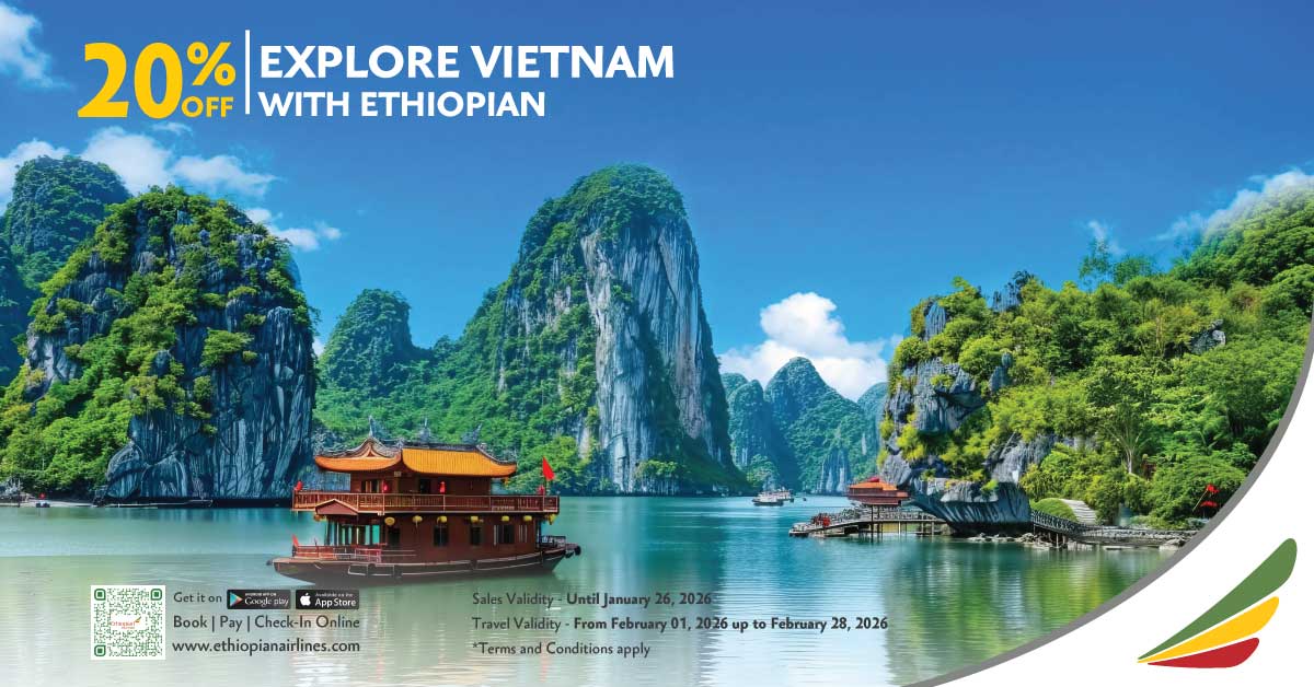 GoldStrAviation's tweet image. Step into the stunning landscapes of the world! Travel between Hanoi and the rest of Ethiopian Airlines online points and save 20% off your ticket fare.
More info: ethiopianairlines.com/en-et/20percen…
#EthiopianAirlines #Vietnam