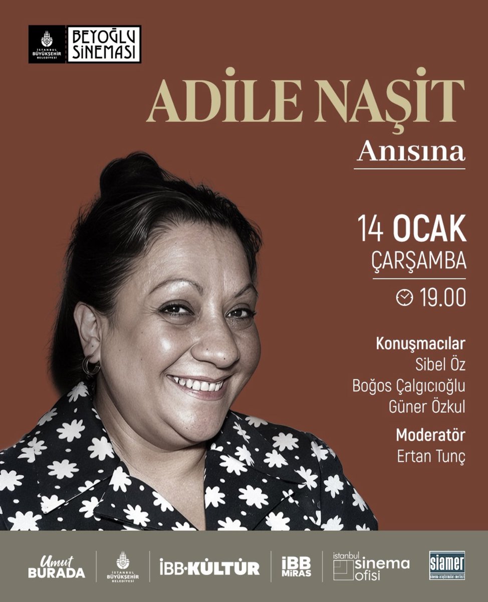 Sinema Araştırmaları Merkezi’nin  (SİAMER), İBB Beyoğlu Sineması’nda, usta oyuncu Adile Naşit’i anma etkinliği gerçekleştirilecek… <a href="/Siamer_/">SİAMER</a> <a href="/ibb_kultur/">İBB Kültür</a> <a href="/ibbeyoglusinema/">İBB Beyoğlu Sineması</a> #AdileNasit