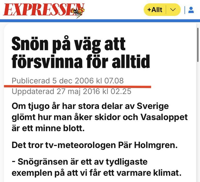 Läskigt detta med att snön försvann precis som Miljöpartiet och Pär Holmgren sa.

Förstår att många av er runt om i Sverige saknar lite snö... 😅