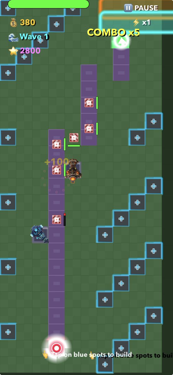 bunbeau's tweet image. In progress.
Sprite added (still need to adjust their rotation).
Upgrade system for towers, speed x1/x2/x3, and pause.

And it's possible to place towers anywhere except on the enemy line (more strategic than before).

#gaming #iosgames