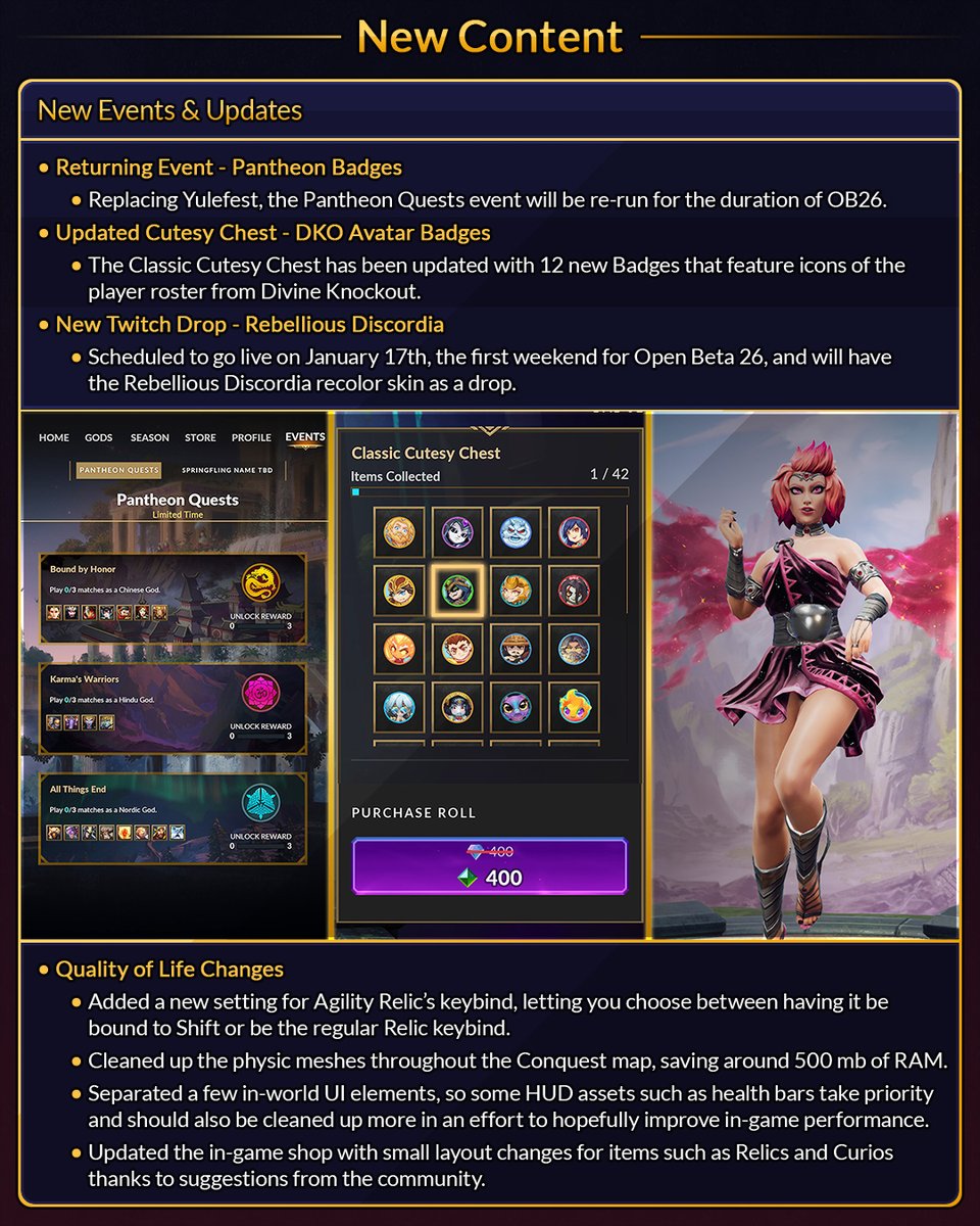 BluesUltra's tweet image. The first patch of 2026 goes live next Tuesday.

Here's the recap of today's Titan Talk, previewing the content for Open Beta 26, including the next God for SMITE 2, Discordia!