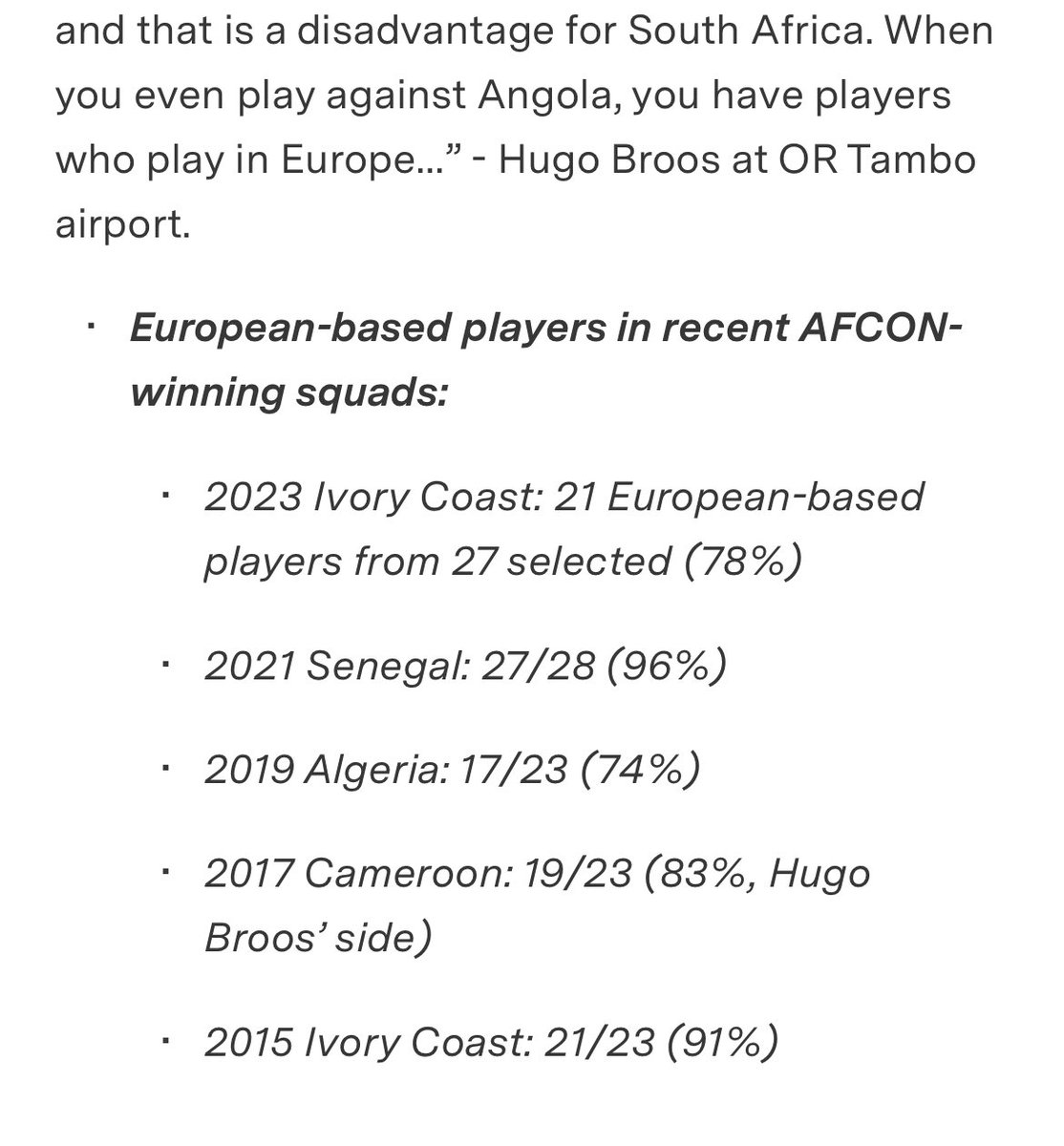 19 - Under Hugo Broos, Cameroon’s 2017 AFCON winning squad had 19 European-based players. Answer?

🔗: optajabu.substack.com/p/by-the-numbe…