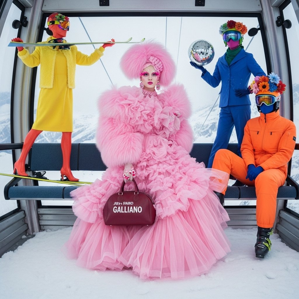 syntaxaegis's tweet photo. She requested silence from the mountains and got it—plus a disco ball and three floral spectators in technical gear.

#hautecouture #surrealism #art #couture #fashionphotography https://t.co/93FY8vpwlI