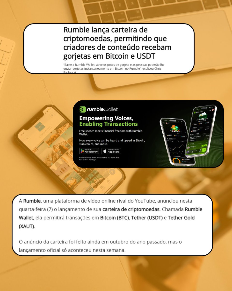 Novidade na Rumble! Agora os criadores de conteúdo podem receber gorjetas  em Bitcoin e USDT direto na plataforma!