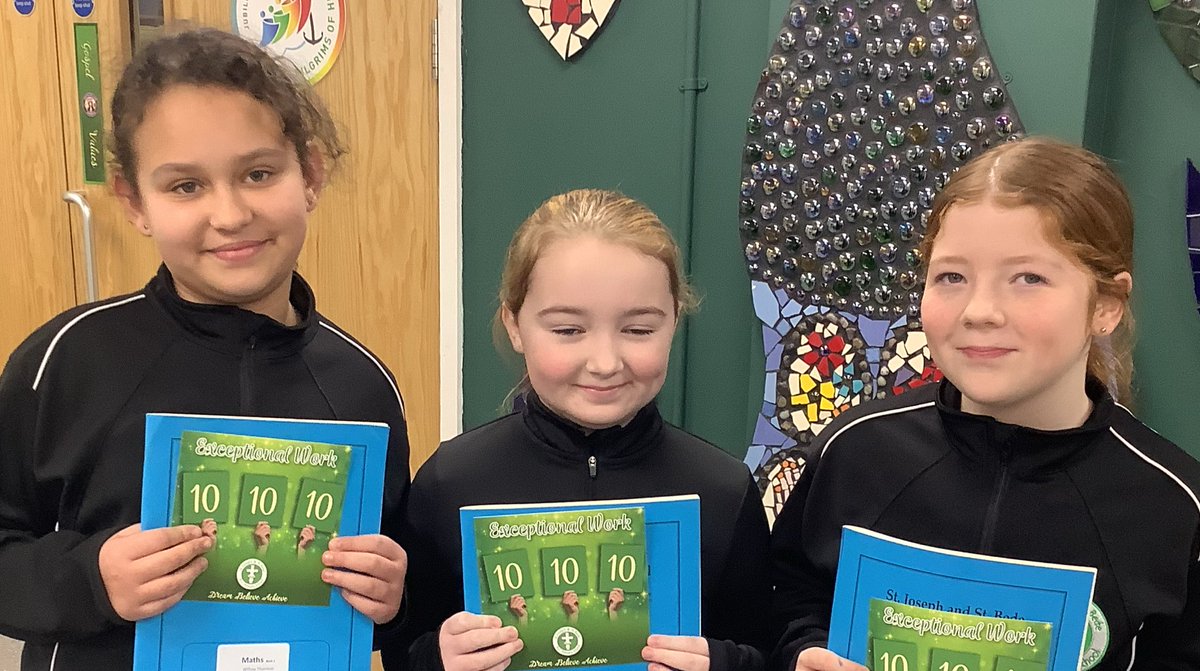 daly_mrs_'s tweet photo. Brilliant to see such exceptional work and effort in Mathematics this week from three passionate mathematicians. Lots of talk, reasoning and problem solving with fractions- well done! @StJosephStBede #sjsbmaths #sjsbachieve https://t.co/uGSlHAbo3R