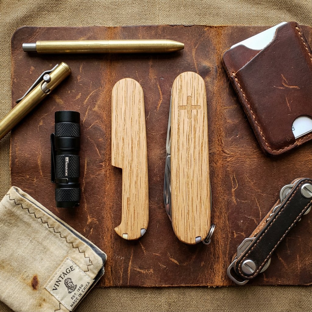 MakeTechCreate's tweet photo. Red oak scales with cherry wood inlays for the Victorinox 91mm models! #Victorinox https://t.co/bdKsDjNshG