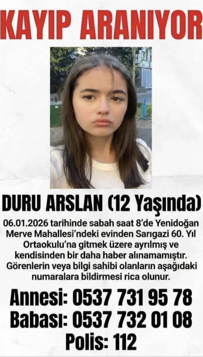 2_sayfaofficial's tweet photo. 12 yaşındaki Duru Arslan kayıp, aranıyor… Babası fenalaştı… @ihsanyalcinTR https://t.co/73g1qNXrzR