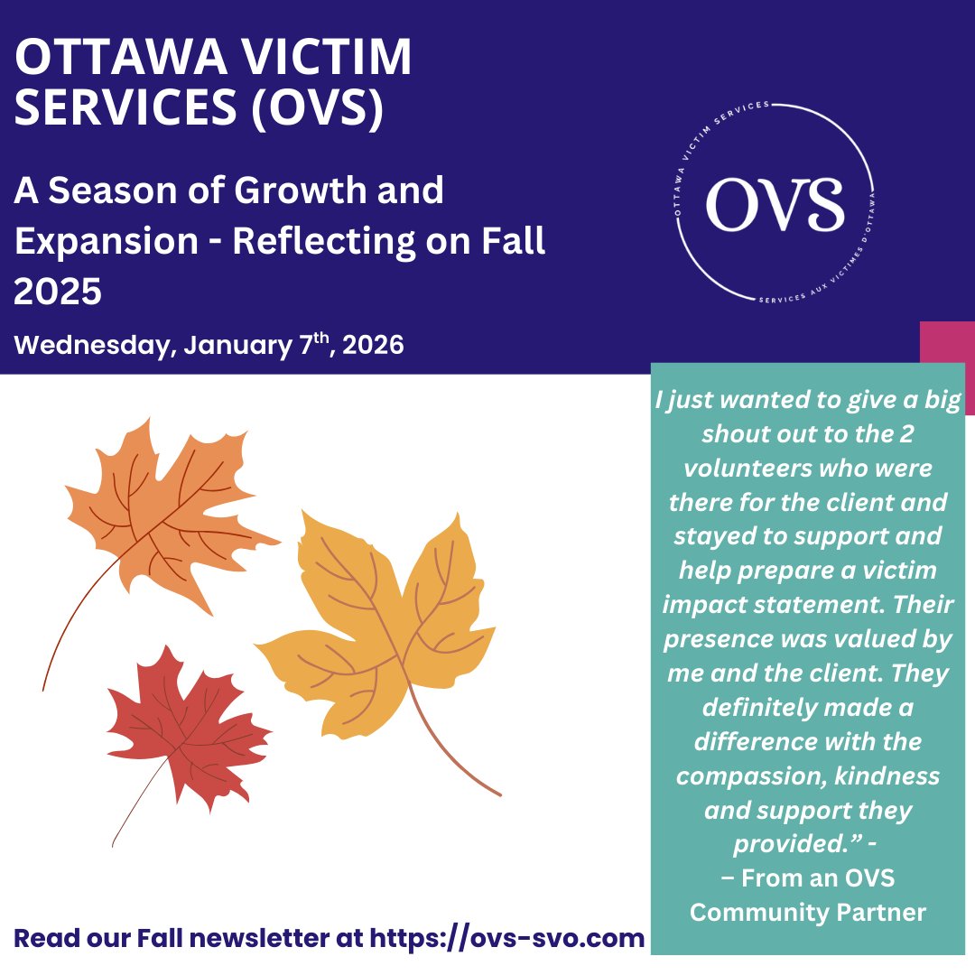 🍂Reflecting Back on Fall 2025!🍂

As we move into a new year, we invite you to take a look back on Fall 2025 and the meaningful work made possible at OVS!

Read the newsletter here: ovs-svo.com/wp-content/upl…

#OttawaVictimServices #SupportSurvivors