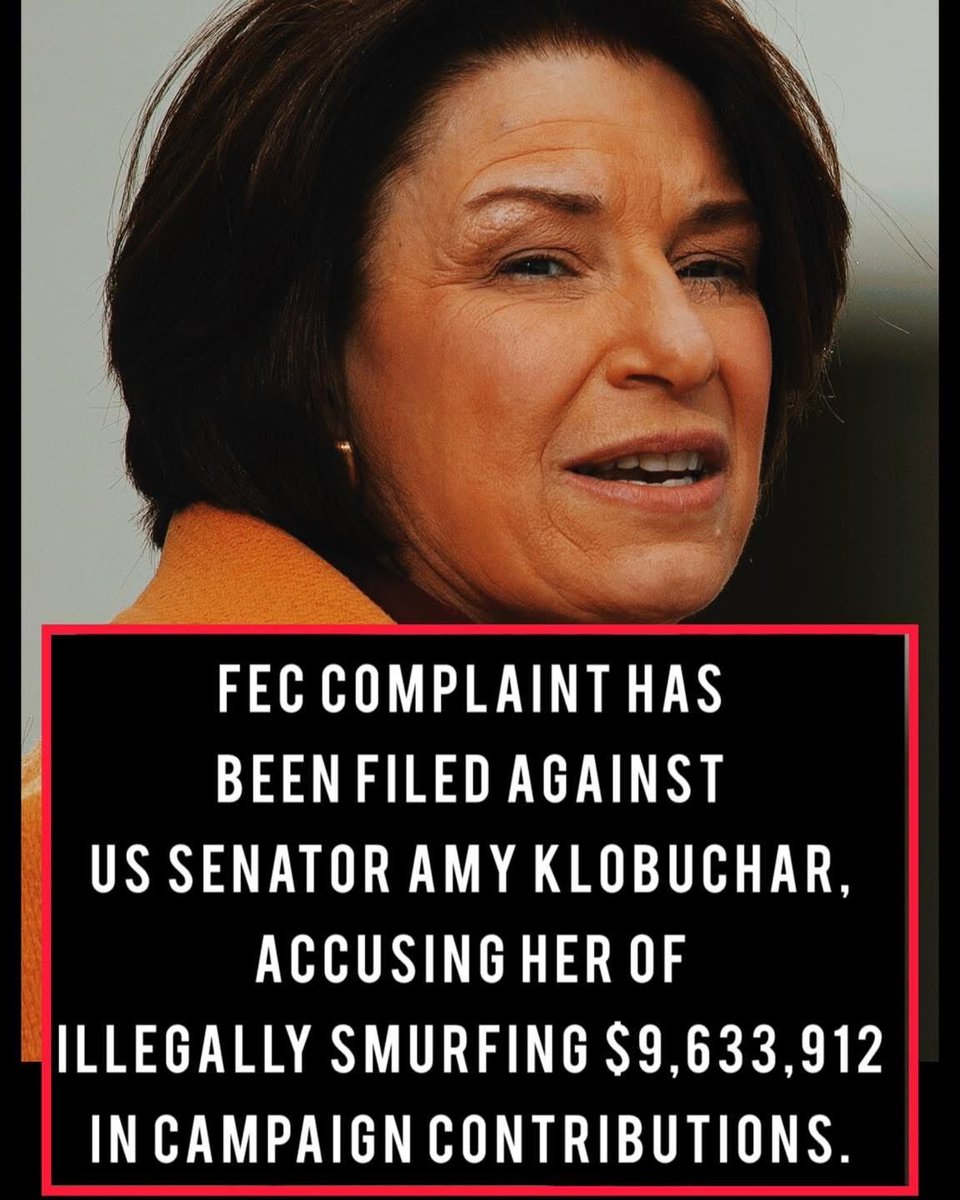 w_terrence's tweet image. 9 MILLION DOLLAR FEC Complaint Against Senator Amy Klobuchar

A massive FEC complaint has just been filed accusing Senator Amy Klobuchar of taking $9.6 MILLION in suspicious campaign donations — and the details are shocking.

According to the filing, Klobuchar’s campaign…