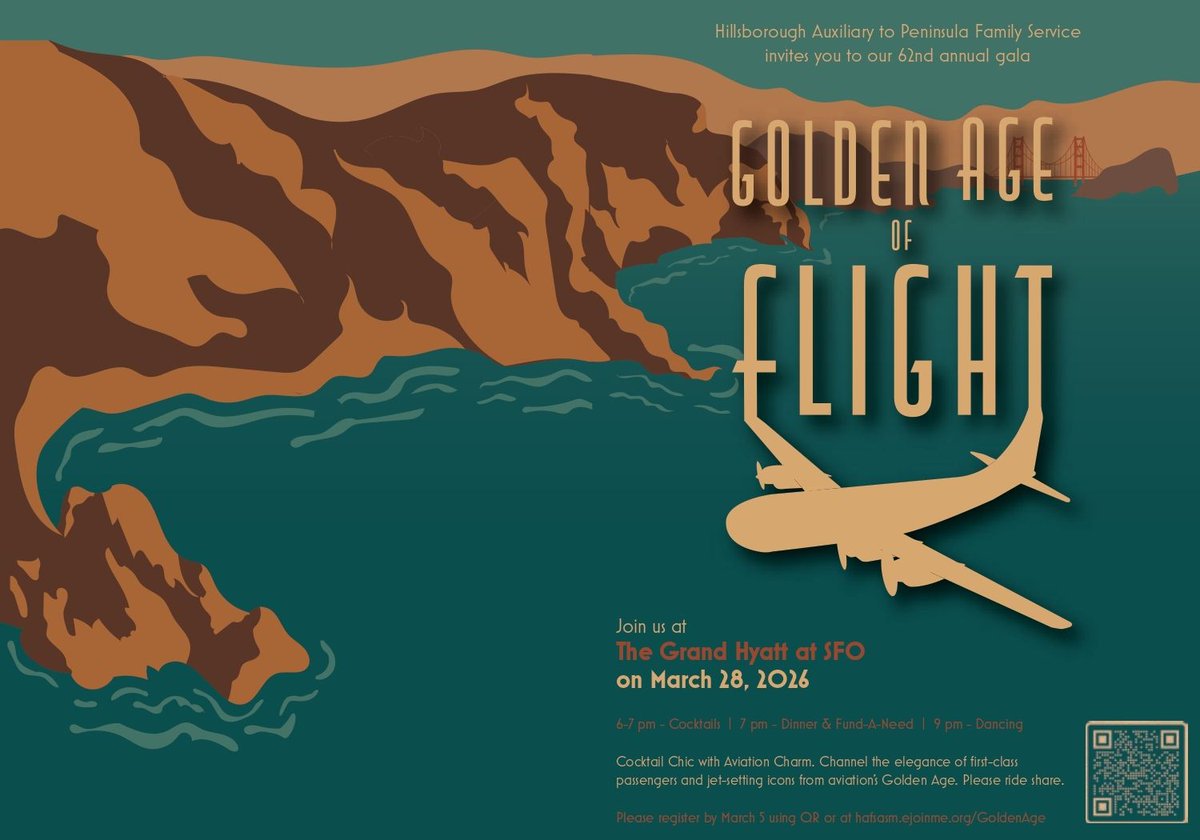 The Hillsborough Auxiliary to Peninsula Family Service is proud to present their 62nd Annual Gala ✈️💛

📅 March 28, 2026, 6PM
📍 Grand Hyatt at SFO 
🎟 Register by March 5
🔗Scan the QR code or visit buff.ly/XwQJr5y
