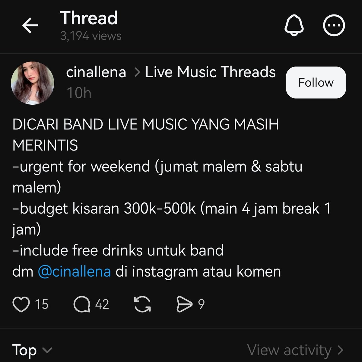 Kaget banget pagi-pagi bangun liat di threads ada yang nyari satu band dengan budget 300-500 ribu untuk main 4 jam. Senar aja harganya berapa, belum transport. 

Perbudakan modern di industri kreatif biasanya dilakukan sembunyi-sembunyi, ini bisa terang-terangan gini 😂