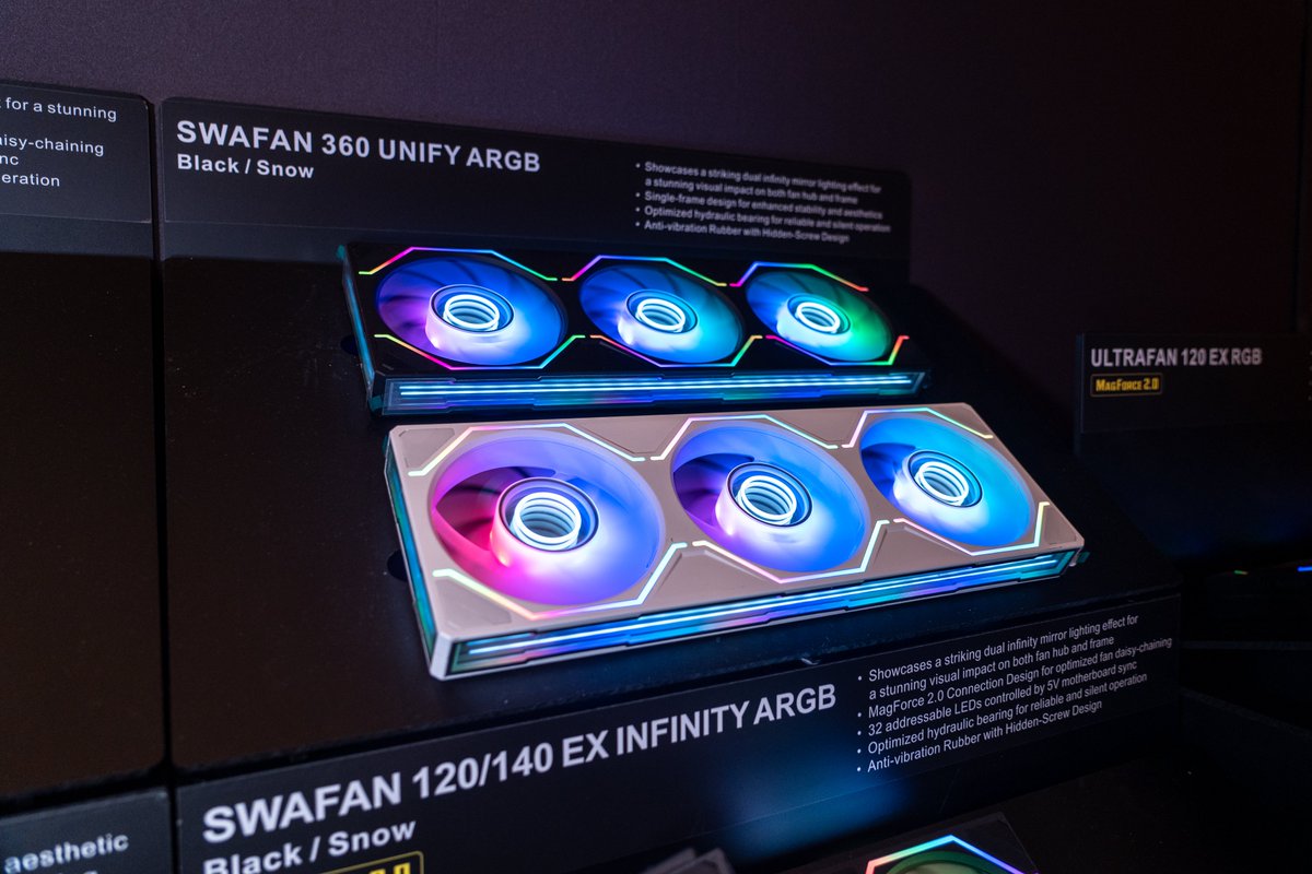 ThermaltakeInc's tweet photo. Meet the Infinity Fan Series! Fixed white inner ring ร ๐ customizable ARGB outer ring = Daul Infinity Mirror Lighting.
#Thermaltake #InfinityFanSeries #DaulInfinityMirrorLighting #SWAFANEXInfinity #SWAFANUNIFY #CTEXInfinity #ARGB #PCModding
#CES2026 https://t.co/QgXc4aWBPA