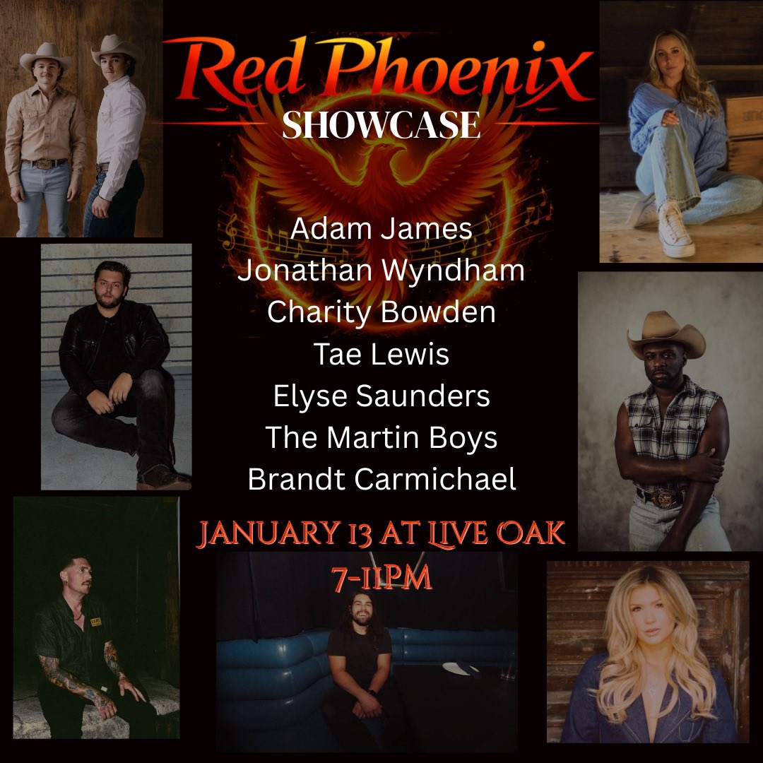 redphoenixevnts's tweet image. Red Phoenix Events is heating up the Live Oak stage in Nashville with some incredible Artists this coming Tuesday, 1/13 from 7-11pm. You won’t want to miss this lineup!