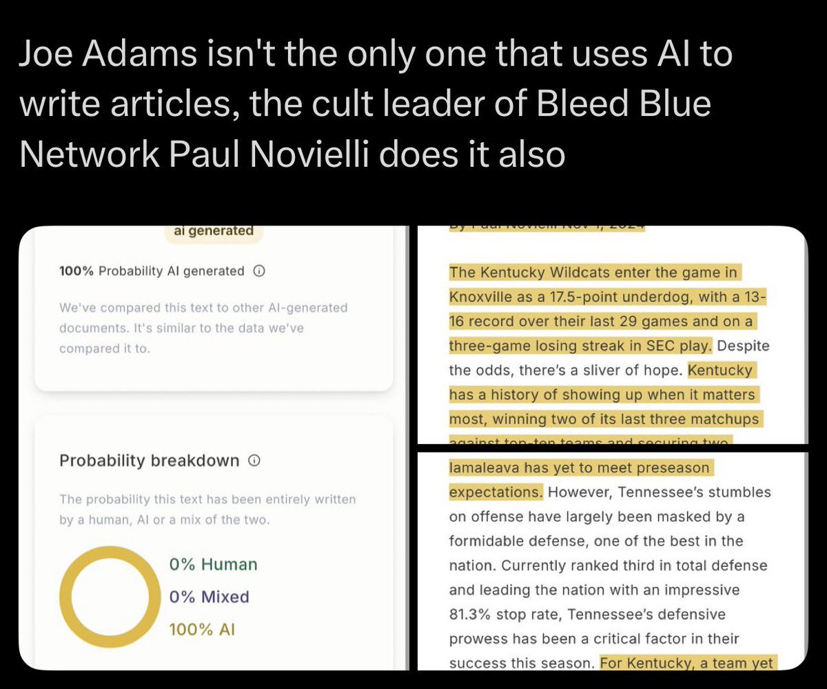 KentuckyNet's tweet image. Bleed Blue Network posts AI articles and forces 15 year olds to sign NDAs for free work