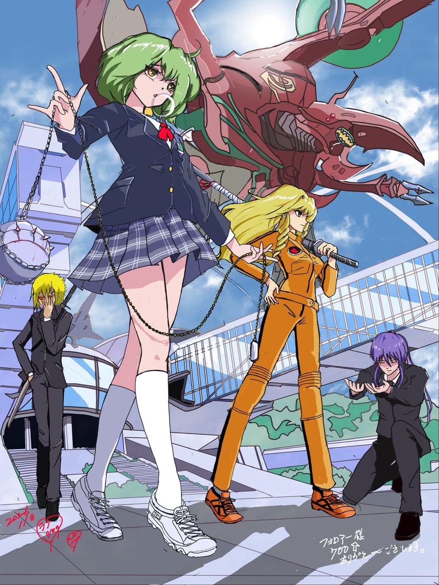 memotano's tweet image. フォロワー様700名様超えましたので池袋デルタ学園に対抗した横浜フロンティア学園を記念イラストにしました🎵キルビル風味が甚しいですがいつも反応頂きありがとうございます🙇
#マクロスＦ