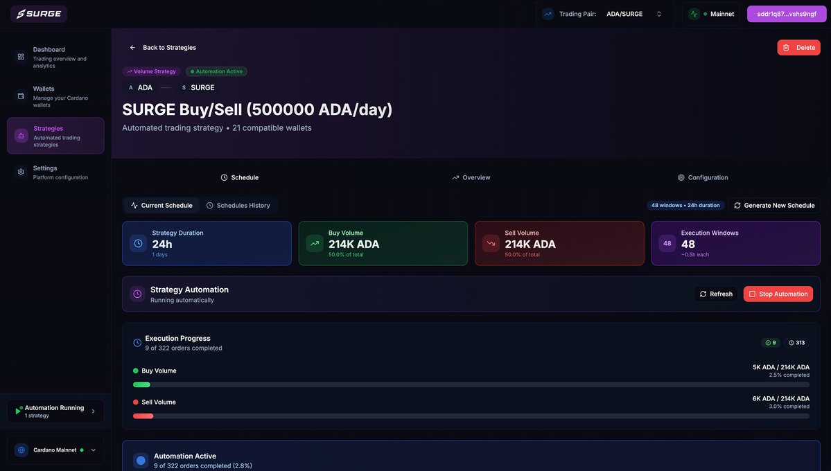 SurgeCardano's tweet image. We're excited to announce our V2 public testnet is now live.

V2 is a next generation automated trading protocol for Cardano. Build trading strategies, execute on Cardano DEXs, and stay 100% in control of your funds.

Link: 🔌 testnet.surgecardano.com