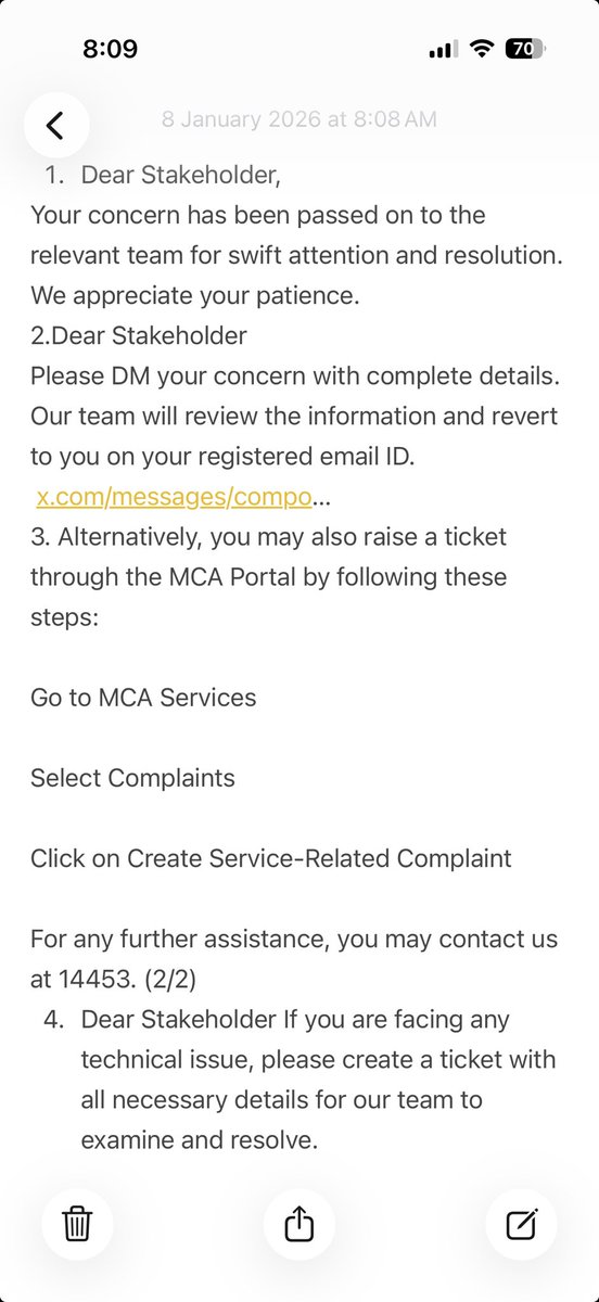 ⁦<a href="/PMOIndia/">PMO India</a>⁩ ⁦<a href="/nsitharaman/">Nirmala Sitharaman</a>⁩ ⁦<a href="/HelpdeskMCA21V3/">Helpdesk-MCA21V3</a>⁩ ⁦<a href="/FinMinIndia/">Ministry of Finance</a>⁩ these are the screen shots of reply given by ⁦<a href="/LTIMindtreeOFCL/">LTIMindtree</a>⁩ after more than 3 years of taking charge as service provider to MCA