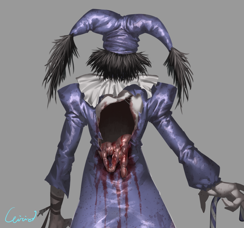 ピエロのクリーチャーのホロウバックちゃんです。背中の空洞に手を