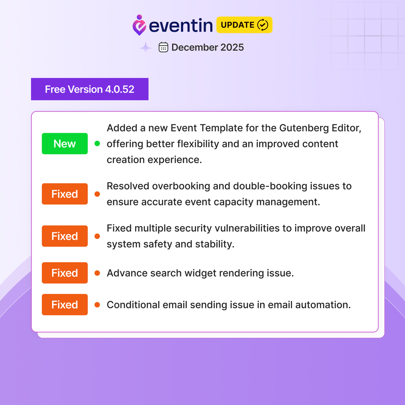 Themewinter's tweet photo. 🚨 Eventin’s December Update is Here! 

We’ve made some significant improvements across both free and pro versions of Eventin 4.0.

👉 See what's new in Eventin: https://t.co/g4NCcP1mYw 

#Eventin #PluginUpdate #EventManagement #EventTools #ThemeWinter https://t.co/AYzVoSaxk9
