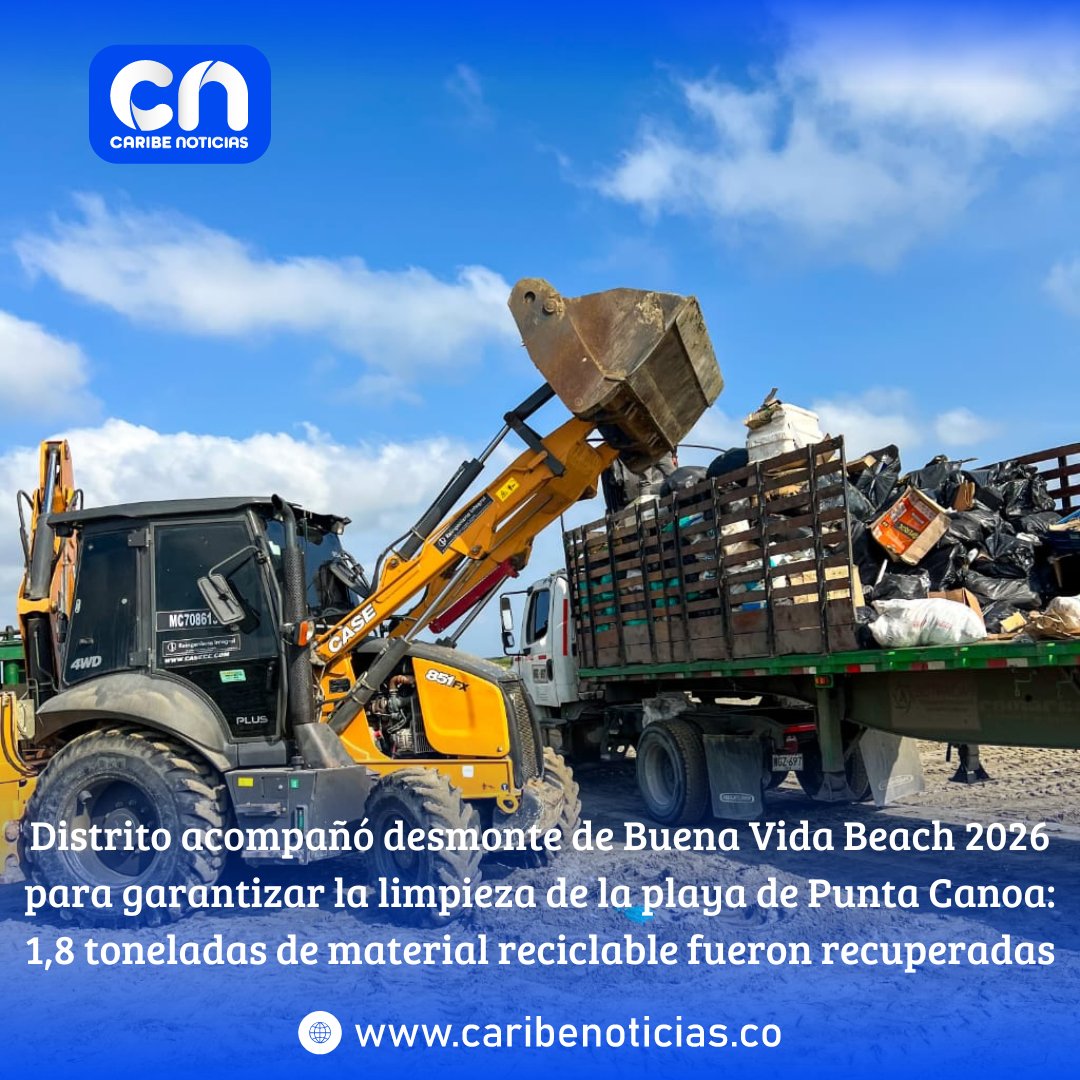 Distrito acompañó desmonte de Buena Vida Beach 2026 para garantizar la limpieza de la playa de Punta Canoa: 1,8 toneladas de material reciclable fueron recuperadas

<a href="/dumek_turbay/">Dumek Turbay Paz</a> <a href="/AlcaldiaCTG/">Alcaldía de Cartagena</a> caribenoticias.co/?p=12544