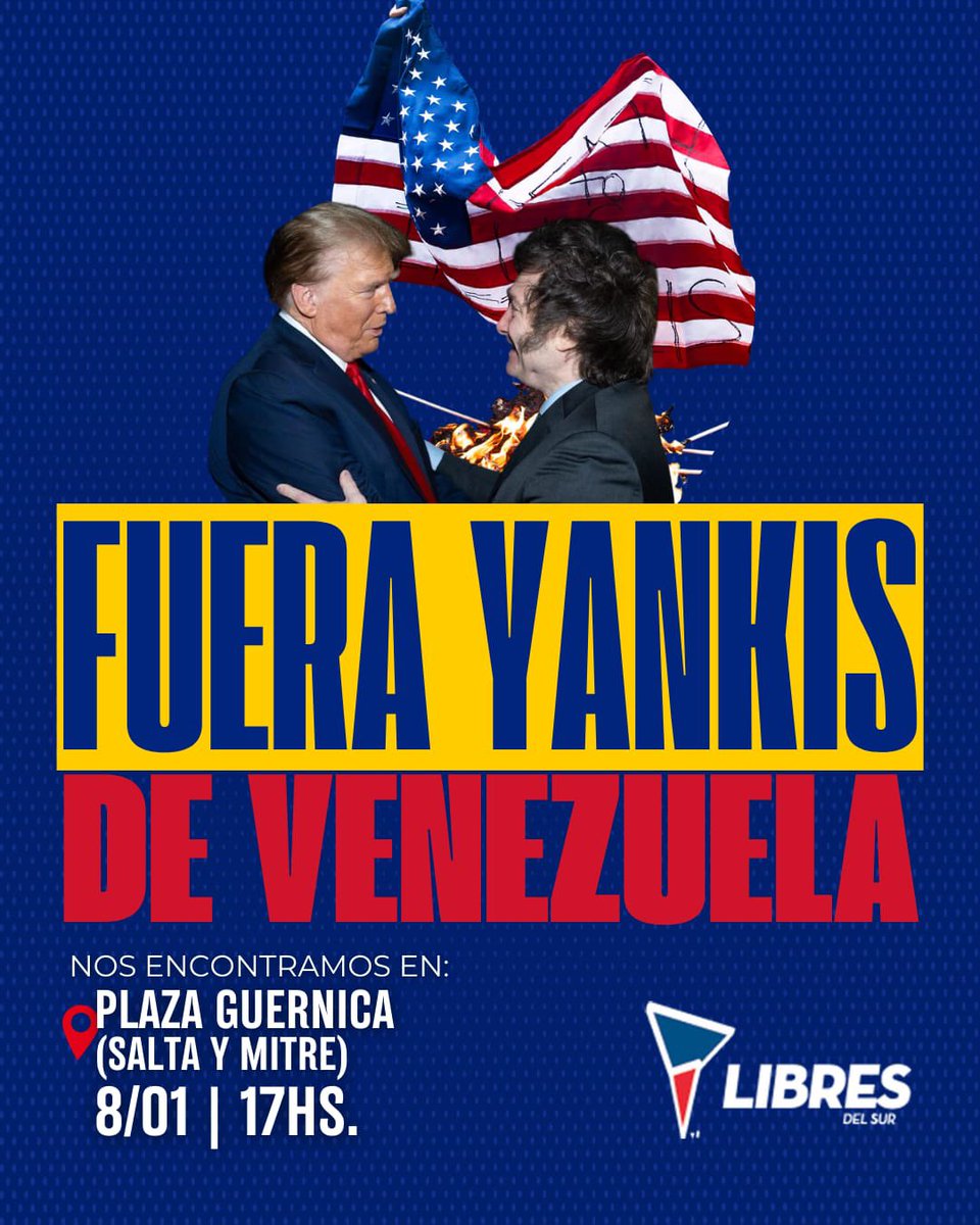 FUERA YANKIS DE VENEZUELA Y AMÉRICA LATINA!
Mañana nos encontramos a las 17 hs en Plaza Guernica, Rosario.
