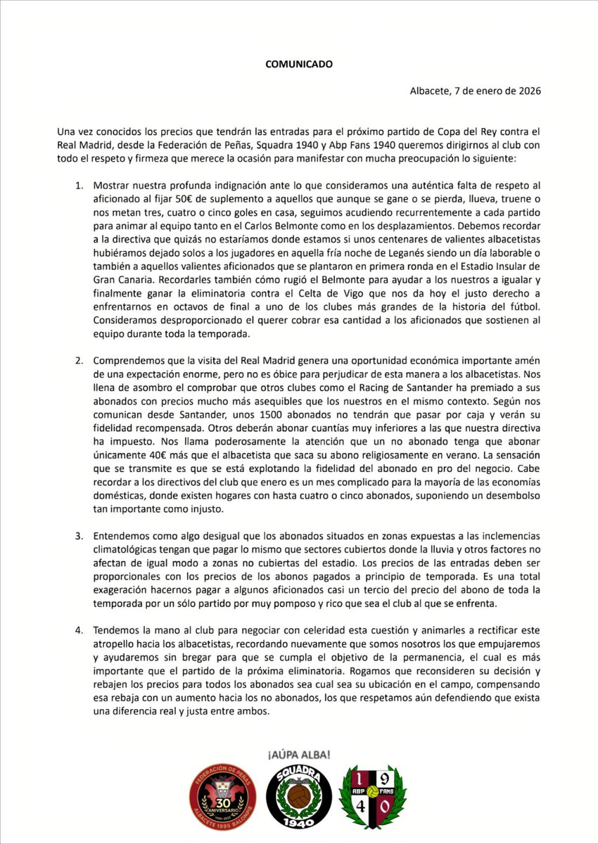 Ni en la grada, ni en la calle; no nos podemos callar!! <a href="/AlbaceteBPSAD/">Albacete Balompié 🤍</a> <a href="/masquealba/">masquealba</a> <a href="/masquealba/">masquealba</a> <a href="/ElDigitalAB/">El Digital de Albacete</a> <a href="/DeportesCMM/">Deportes CMM</a> <a href="/JavierPintadoN/">Javier Pintado Núñez</a>