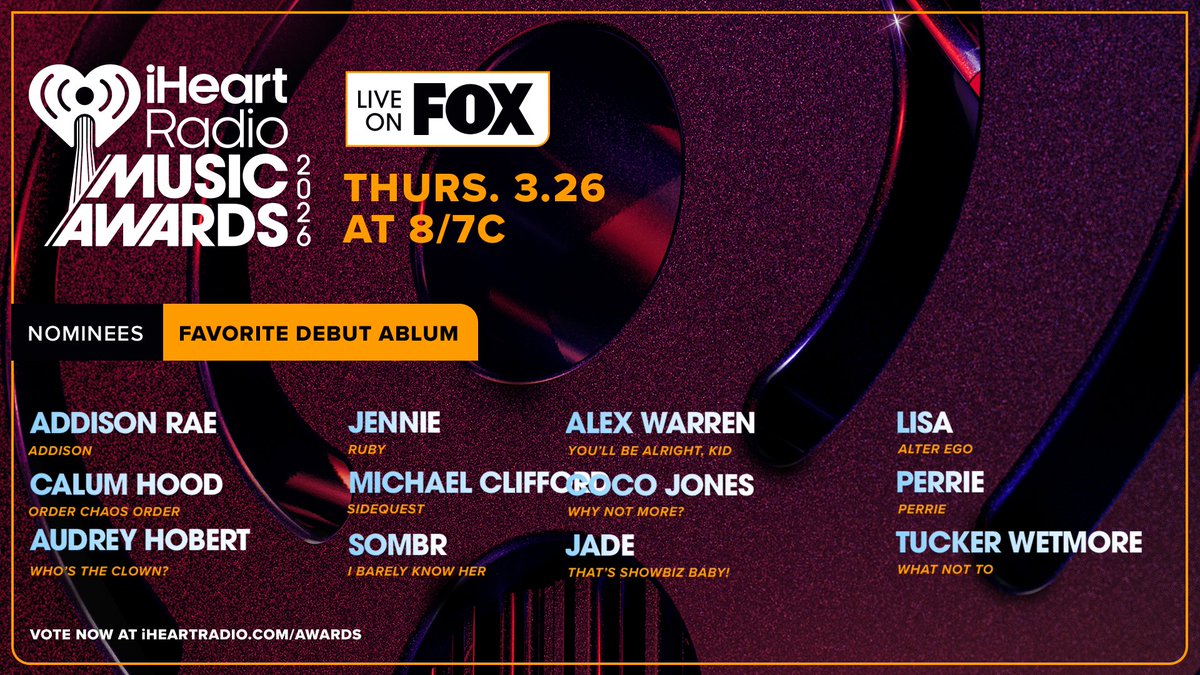 iHeartRadio's tweet image. 💿 FAVORITE DEBUT ALBUM 💿

Cast your #iHeartAwards votes now: iHeartRadio.com/Awards
