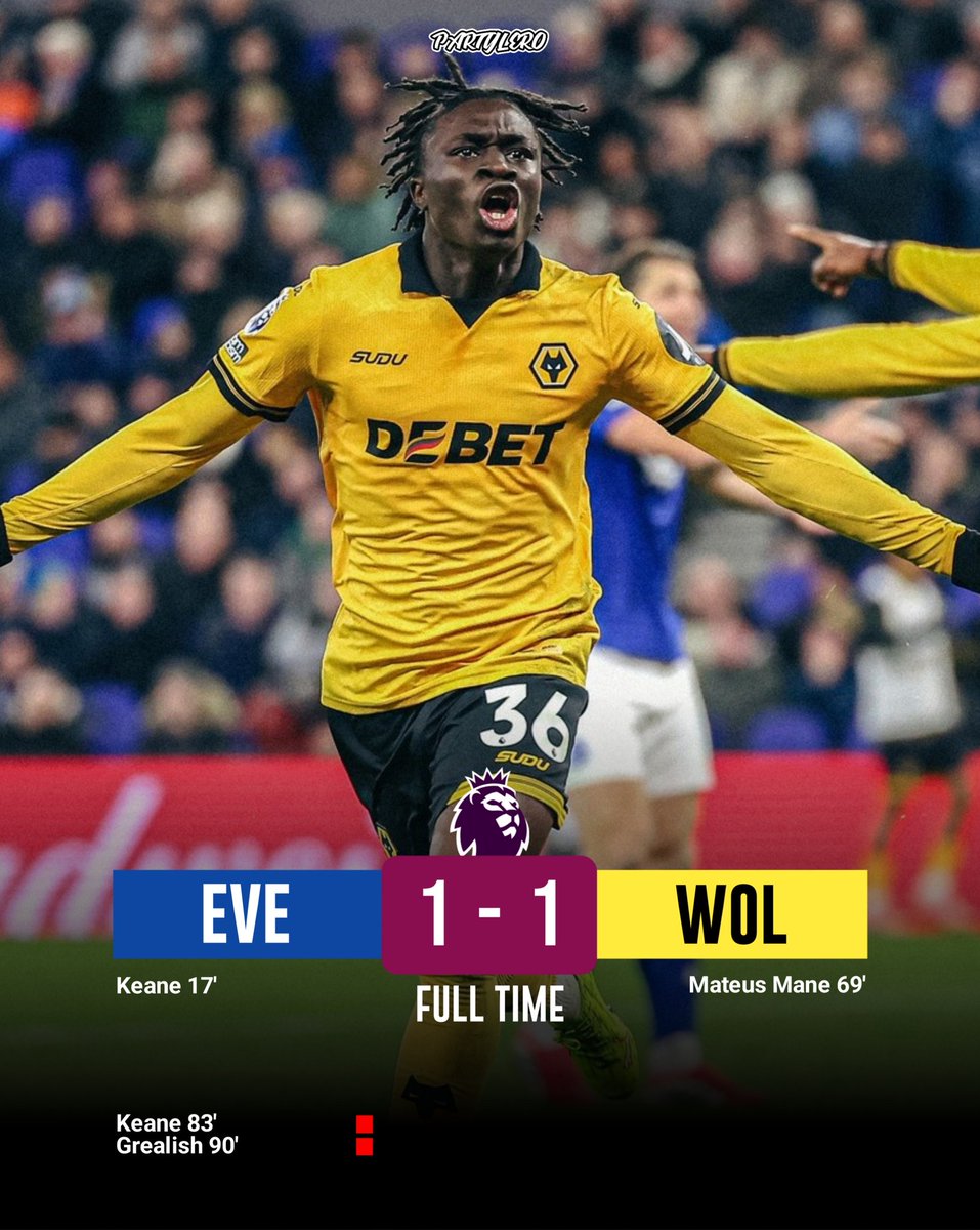 📍FT!

#EVEWOL 1-1
⚽ Keane - Mane
🅰️ Iroegbunam - S. Larsen
🟥 Keane, Grealish
🅱️ Mane (+3), Iroegbunam (+2), Garner (+1)
🛡 Tarkowski, Garner, Iroegbunam, Armstrong - Gomes, Mosquera