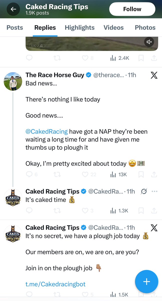 Tipsters2avoid's tweet image. Another absolute chancer on this app is @theracehorseguy / Racing BDG / alpha daddy or whatever he goes by these days. 

His latest tipping venture to try &amp;amp; lure mugs in is Caked Racing Tips @CakedRacing 

He couldn’t make it less obvious if he tried. 

Avoid them!