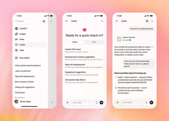 farmacotips's tweet photo. 🚨ÚLTIMA HORA: 

Chat GPT acaba de liberar “Health” el cual permitirá de hacer preguntas medicas hasta analizar exámenes de laboratorio.

¿Es este el fin de la consulta medica? https://t.co/hYw9IGInup