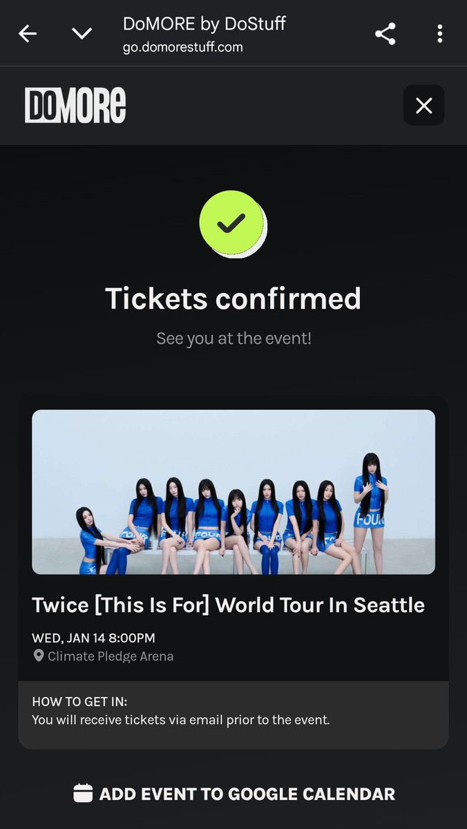 0000zerooclock's tweet photo. Seattle twice fans.... Try signing up for DoMore 206 (or DoMore in another city they're going to). I pay $7 a month for this service to get free last minute tickets to shows that didn't sell out and just scored 2 free twice tickets. Not sure what seats yet, but free is free. https://t.co/Dy9Gy2Q5V4