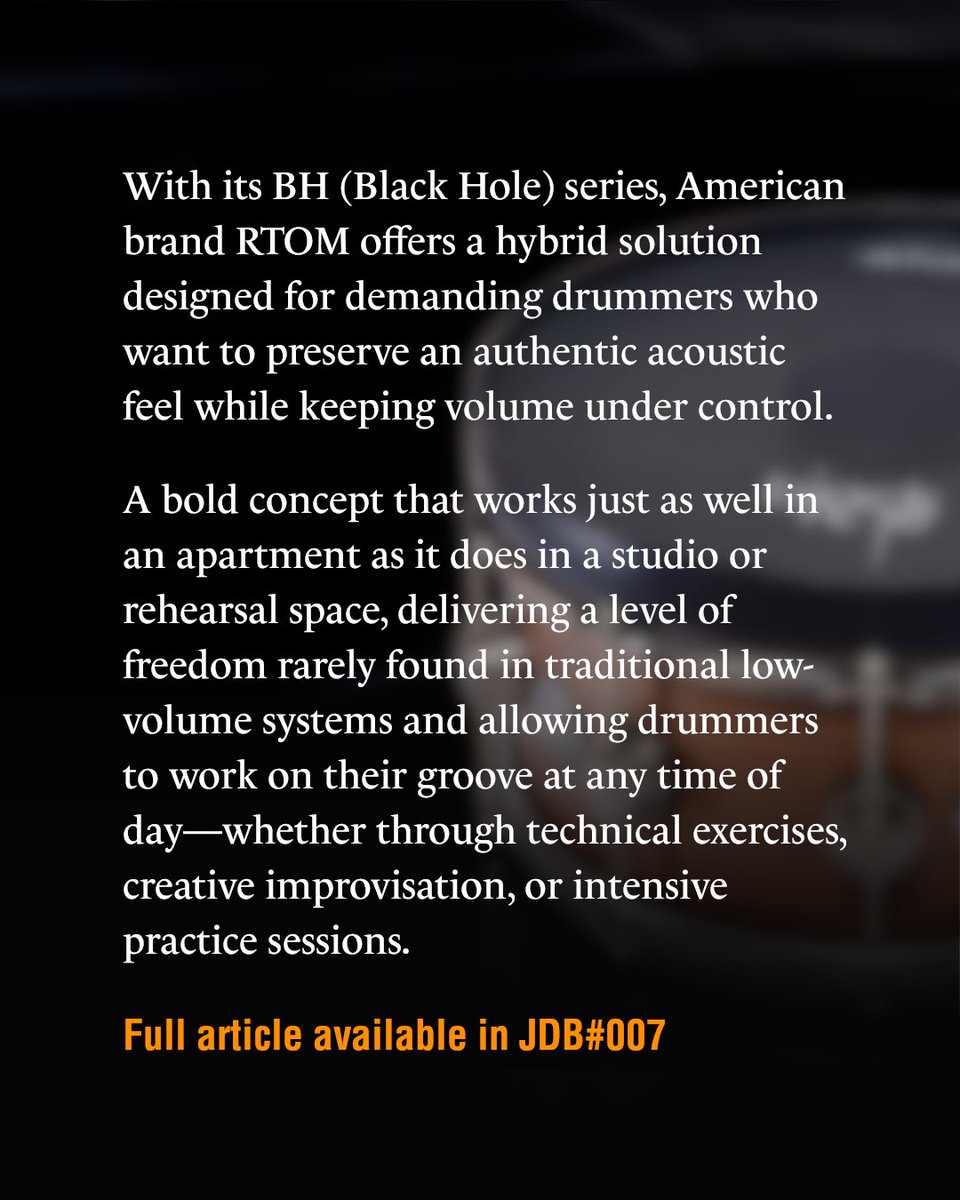 JDBMagOff's tweet photo. 🇬🇧 With its BH (Black Hole) series, American brand RTOM offers a hybrid solution designed for demanding drummers who want to preserve an authentic acoustic feel while keeping volume under control.

🔗 Full article available in JDB#007

#Journaldubatteur #JDBMag #LeJDB #Rtom https://t.co/9QhBkEJD8t