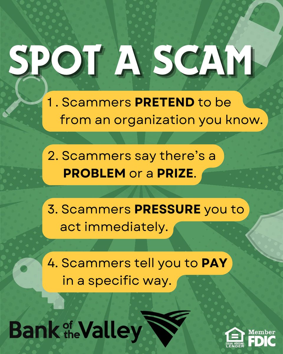 Phone Scams are on the rise! Just a reminder that scammers can make any number or name appear on your caller ID. Even if your phone shows it’s your bank calling, it could be anyone. Always be wary of incoming calls, and look out for these red flags of common phone scams.