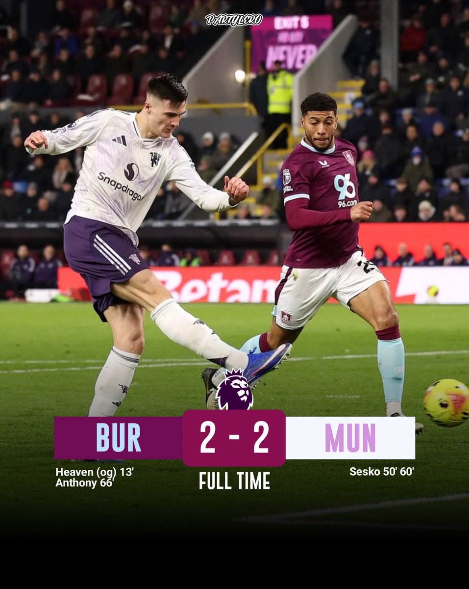 📍FT!

#BURMUN 2-2
⚽ Heaven (og), Anthony - Sesko (2)
🅰️ Humphreys, Edwards - Dorgu, Bruno
🅱️ Sesko (+3), Bruno (+2), Dorgu (+1)
🛡 Ugochukwu, Esteve, Laurent - Casemiro