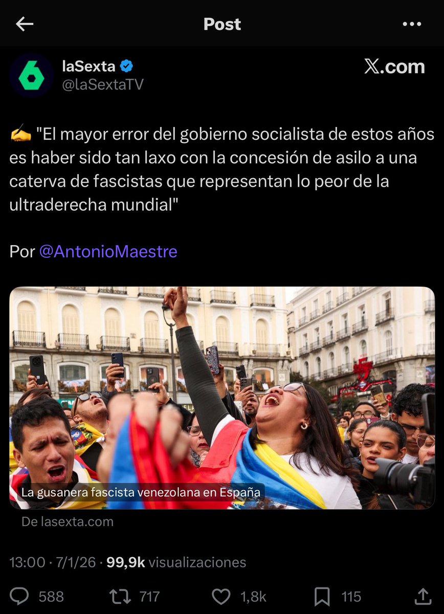 El progre Antonio Maestre arremete contra los venezolanos que viven en España en un infame artículo cargado de odio y xenofobia: “El mayor error del gobierno socialista de estos años es haber sido tan laxo con la concesión de asilo a una caterva de fascistas que representan lo