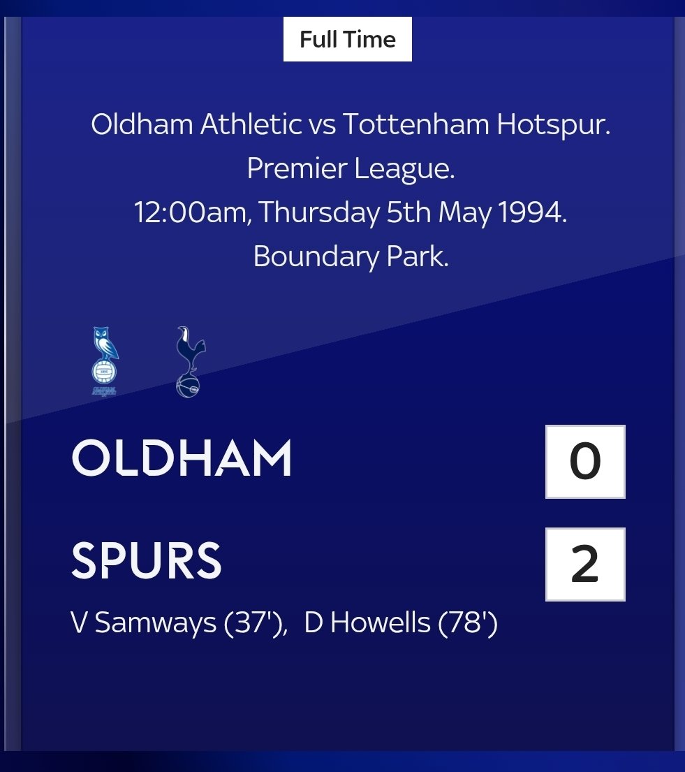 Memories of our relegation fright back in May 94. I was one of the away fans up at Boundary Park with my brand new purple umbro away top.. Who else was in the away end that day.. ? <a href="/SpursOfficial/">Tottenham Hotspur</a>